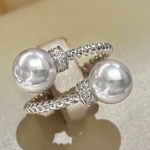 Silver Twist Pearl Ring